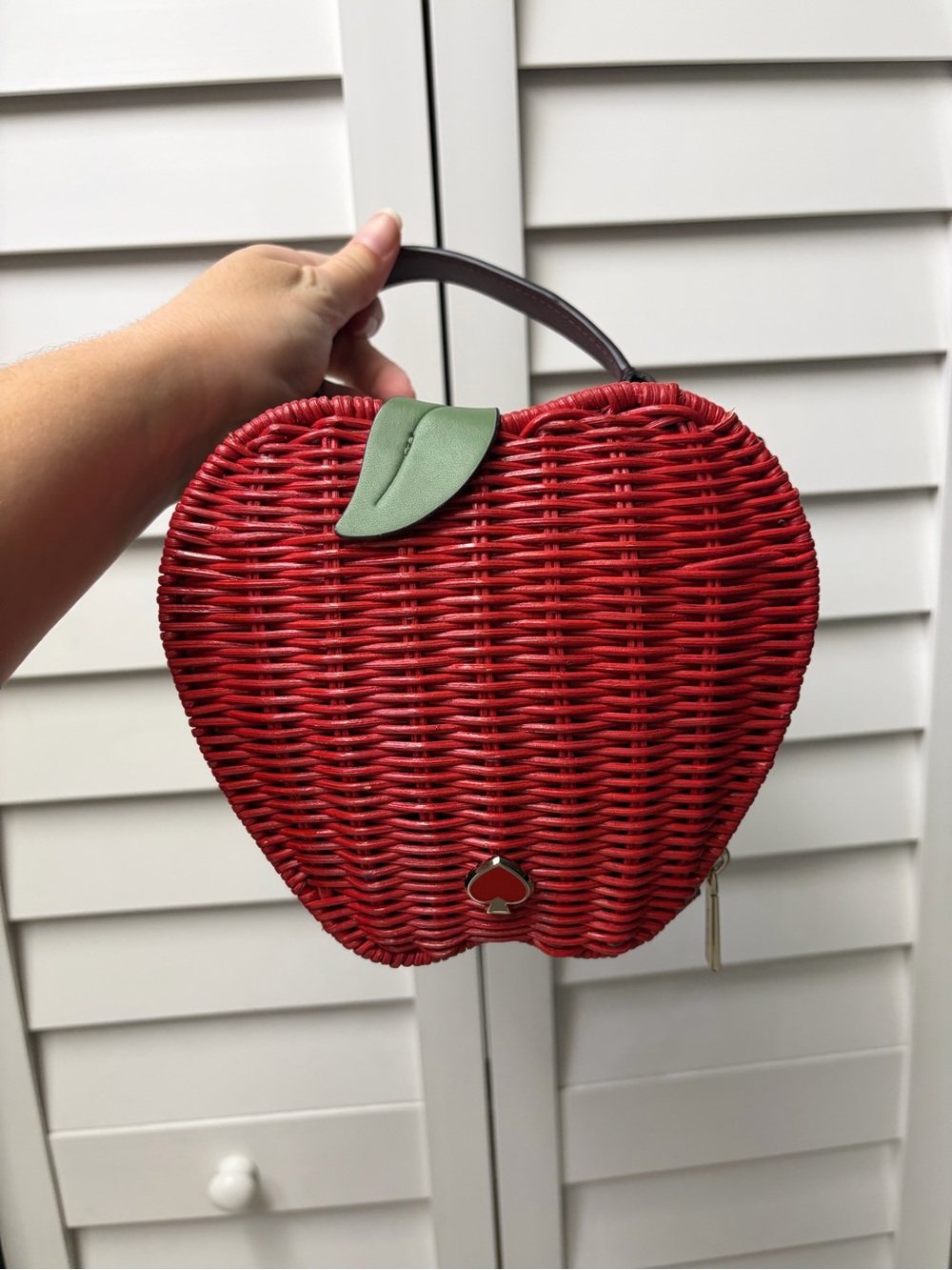 kate spade Red Apple Wicker Crossbody with Green Leaf Accent